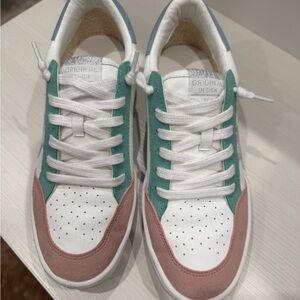 Stylish Vintage Havana White, Green, and Pink Sneakers